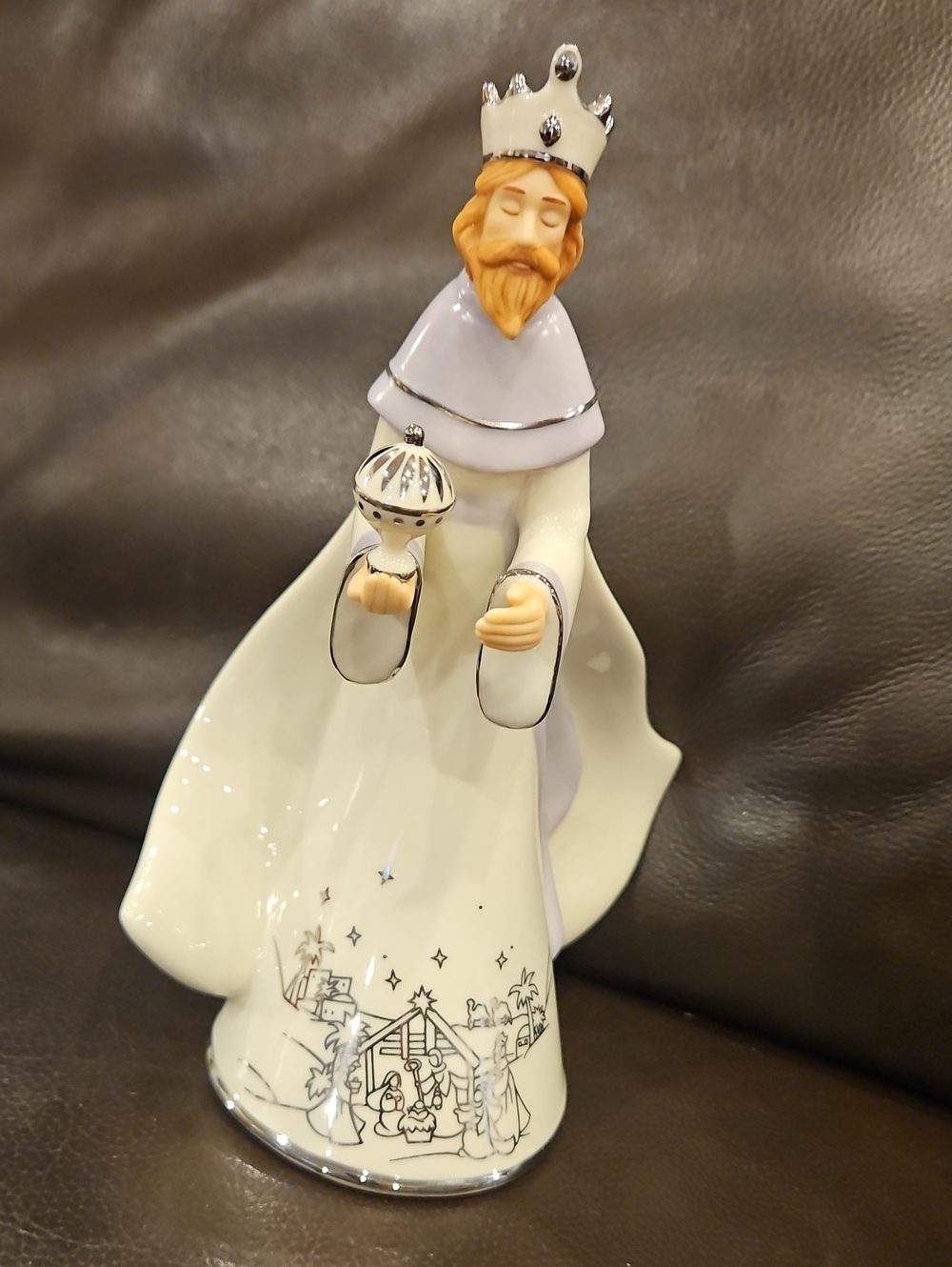King Balthazar Figurine in Ivory and Lavender-The Silver Blessings Nativity